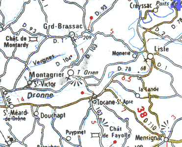 map of Tocane and surrounding towns